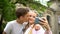 Couple of teens making selfie, boy kissing girl, photo for personal blog, love