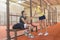 Couple tennis players at indoor tennis club