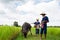 Couple Thai Farmer with buffalo