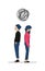 Couple think complicated relationship problem doodle color drawing vector illustration. man and girl stand back to back with big