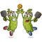 A couple of totally rad pickle cartoon dudes giving a high five after an intense pickleball match