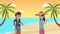 couple tourist characters on the beach animation