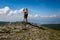 Couple tourists in Buzludzha monument Bulgaria