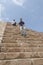 Couple of tourists in an Otomi pyramid in PahÃ±u, a Mesoamerican archeological zone in Hidalgo, Mexico