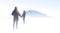 Couple Traveler Silhouette Walking Mountain Winter Forest Nature Background