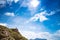 Couple of travelers on top of a mountain. Mangart, Julian Alps,