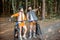 Couple traveling with bicycles in the forest