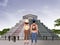 Couple traveling to the Mayan pyramid of Chichen Itz