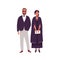 Couple in trendy evening clothes standing together vector flat illustration. Stylish man and woman ready to event