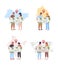 Couple trip 2D vector isolated illustration set