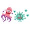 Couple of ugly virus, germ, bacteria characters with spikes, tentacles
