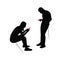 A couple using smarth phone, body, silhouette vector