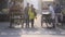 Couple Waling on busy street in the city at misty winter morning Delhi Chandni Chowk India