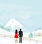 Couple walk on a winter day