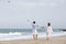 Couple walking on the beach