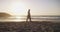 Couple, walking on beach and hand holding in evening and married on holiday, outdoor and happiness. Nature, elderly or