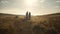 Couple walking hand in hand through the country at sunset - made with generative AI tools