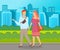 Couple walking in a park. Young guy and girl holding hands walking in summer city alley cityscape