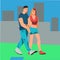 Couple walking together vector illustration