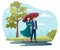 Couple walking under umbrella on autumn rainy day