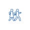 Couple walks holding hands together line icon concept. Couple walks holding hands together flat vector symbol, sign