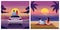 Couple watch sunset semi flat vector illustration set