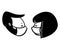 Couple wearing face masks black and white illustration