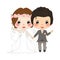 Couple Wedding. Cute Woman in Bride Dress and Handsome Man in Groom Tuxedo. Vector. Illustration.