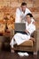 Couple in wellness using laptop