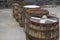 A couple of whisky barrels in a distillery