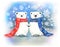 Couple of White little bears with snowflakes.Christmas concept