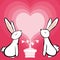 Couple white rabbit feeling in love, Greeting card vector illustration