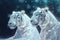 Couple white tiger covered in glowing lights, in a winter scene Ai generated
