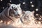 Couple white tiger covered in glowing lights, in a winter scene Ai generated