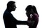 Couple woman crying man consoling silhouette