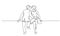 Couple woman and man sitting Continuous line