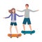 Couple woman with skateboard avatar character