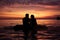 Couple woman sunset sunrise young romantic silhouette summer romance sea together love beach
