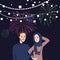 Couple woman wearing scarf veil enjoy firework festival night celebration happy together