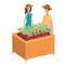 Couple in wooden shelf with vegetables avatar character