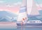 Couple Yachting Cartoon Composition