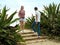 A couple of young adult tourists on Altafulla beach in Tarragona, Catalonia, Spain