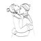 Couple of young happy people woman and man hugging, hand drawn sketch.Vector outline illustration of lovers