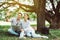 Couple young teen lover hands first greeting and impression to friend at public park,Relaxing time,Happy and smiling