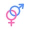 Coupled male and female gender signs. United Mars and Venus symbols. Love, relationship, marriage concept. Vector flat