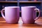 Couples coffee cups add contrast to the ultraviolet purple setting