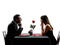 Couples lovers dating dinner silhouettes