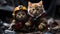 Courageous Rescue Cats in Firefighter Gear, Illuminating the Rubble AI Generated