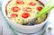 Courgette, peas, cheese and tomato frittata