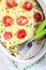 Courgette, peas, cheese and tomato frittata